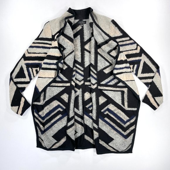 Lucky Brand Intarsia Knit Cardigan Waterfall Drape Open Front Boho Shawl Sweater - Picture 8 of 16